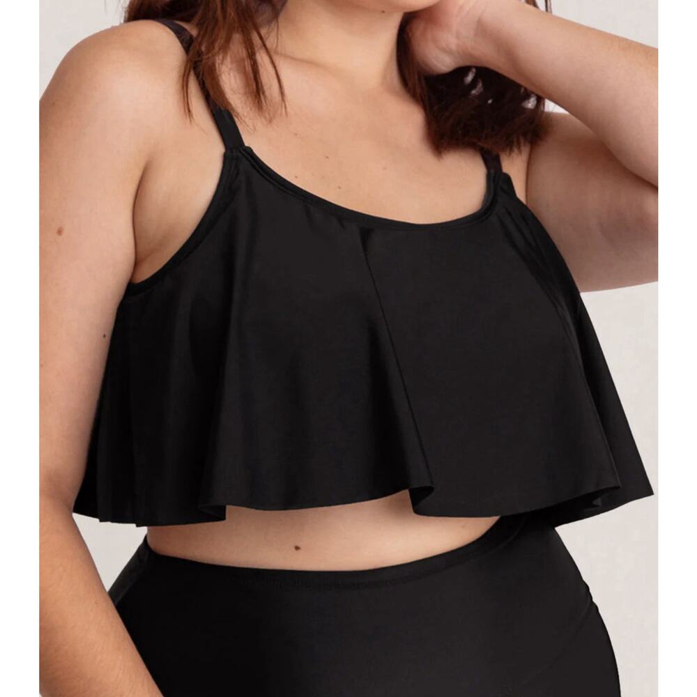 NWT Shapermint Womens Essentials Swim Ruffle Bikini Top XL Beach‎ Swimwear Black
